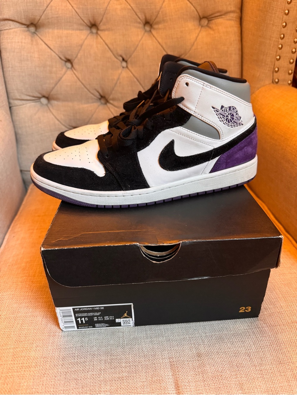 Air Jordan 1 Mid SE Court Purple Black Sneaker 852542-105 Men's Size 11.5